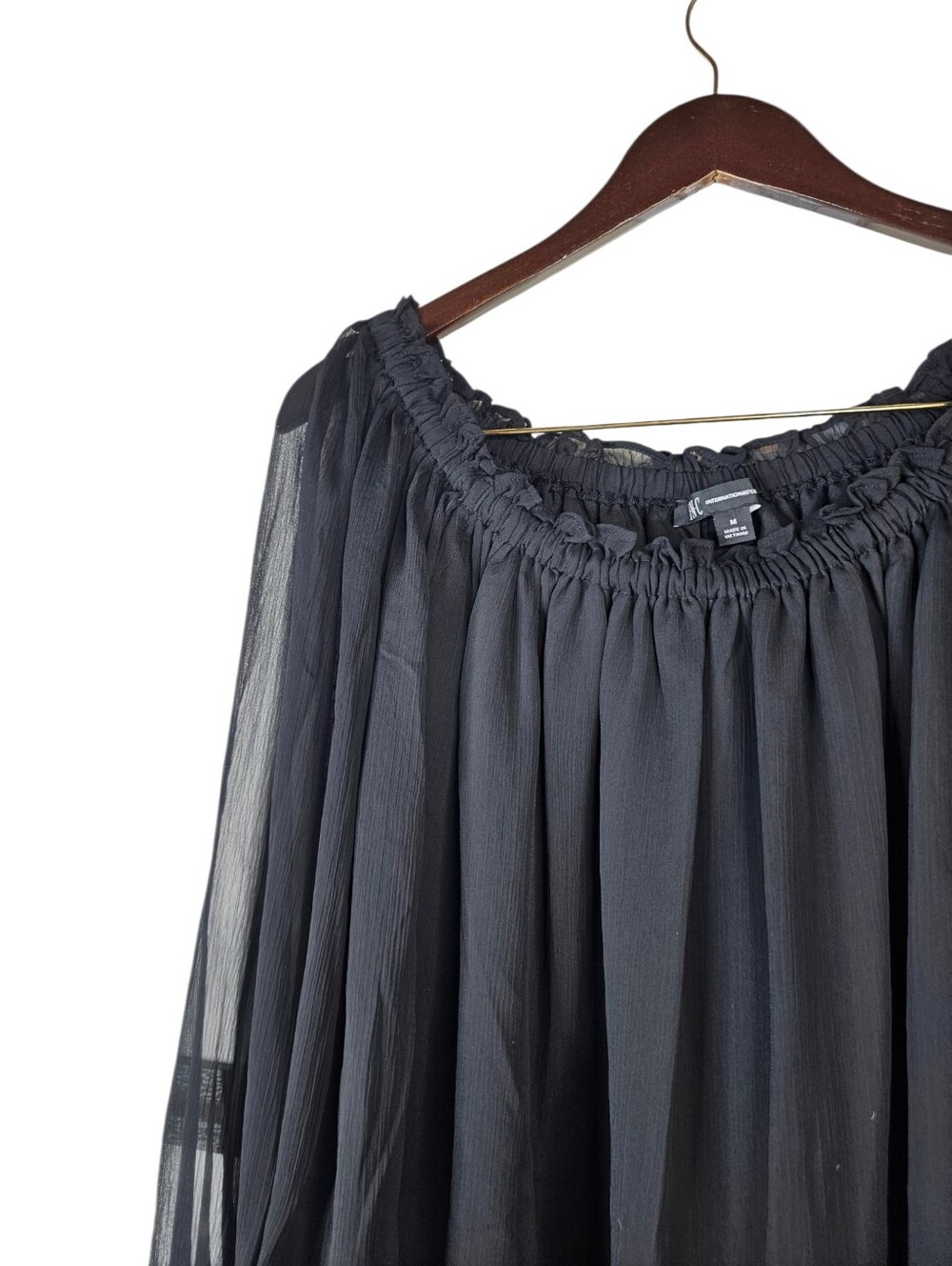 INC International Concepts Black Sheer Peasant Blouse Women's Medium - Picture 3 of 5